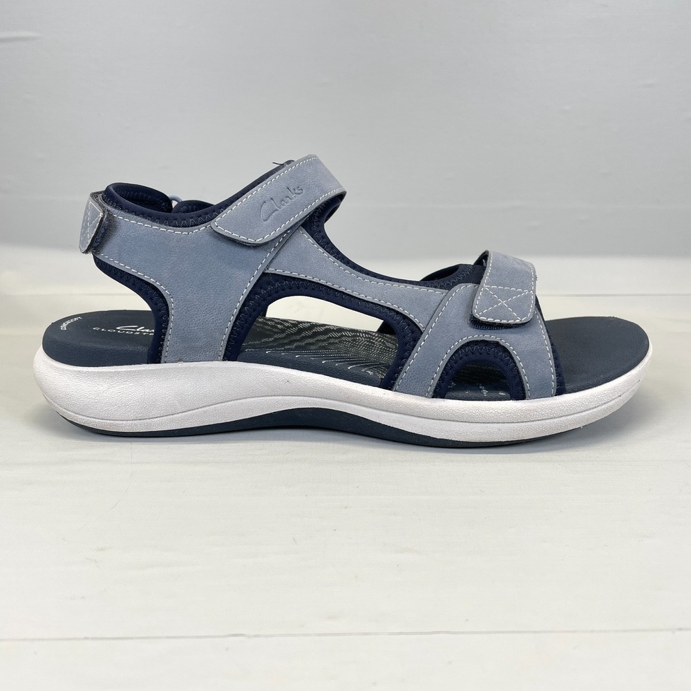 Clarks Mira Bay Ankle Strap Sandals Womens Size 10 M Denim Blue Wedge Shoes